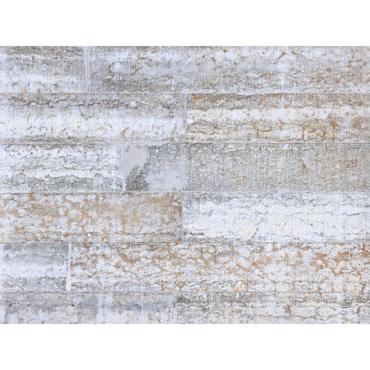 Eine Nahaufnahme der Stone 57084 Ziegel der Duni GmbH (Packung mit 250 Stück) zeigt ihre verwitterte, weiß gekalkte Textur - eine ideale Inspiration für Bastelprojekte oder Garten- und Landschaftsgestaltung. Die rechteckigen Ziegel sind waagerecht angeordnet.