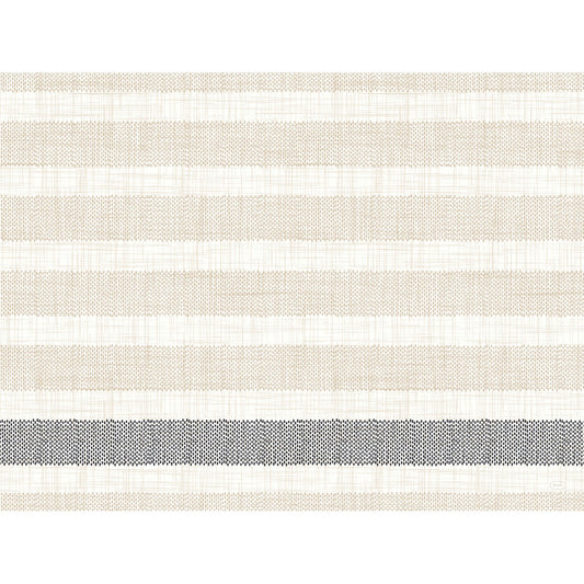 Das Design besteht aus abwechselnd hellbeigen und cremefarbenen horizontalen Streifen mit einer strukturierten Optik, die durch einen dickeren schwarzen Streifen Rigato 60121 im unteren Bereich hervorgehoben wird. Produkt: Rigato schwarz 60121 | Packung (100 Stück) von Duni GmbH.