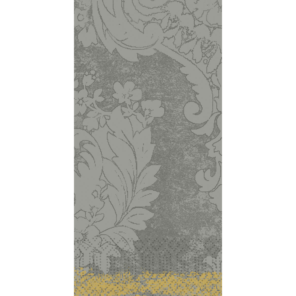 Die Royal granite grey 53055 Servietten von Duni GmbH bieten ein strukturiertes graues Design mit eleganten floralen Mustern und gelben Punktakzenten - ideale hochwertige Papierservietten, erhältlich in einer Packung mit 250 Stück.
