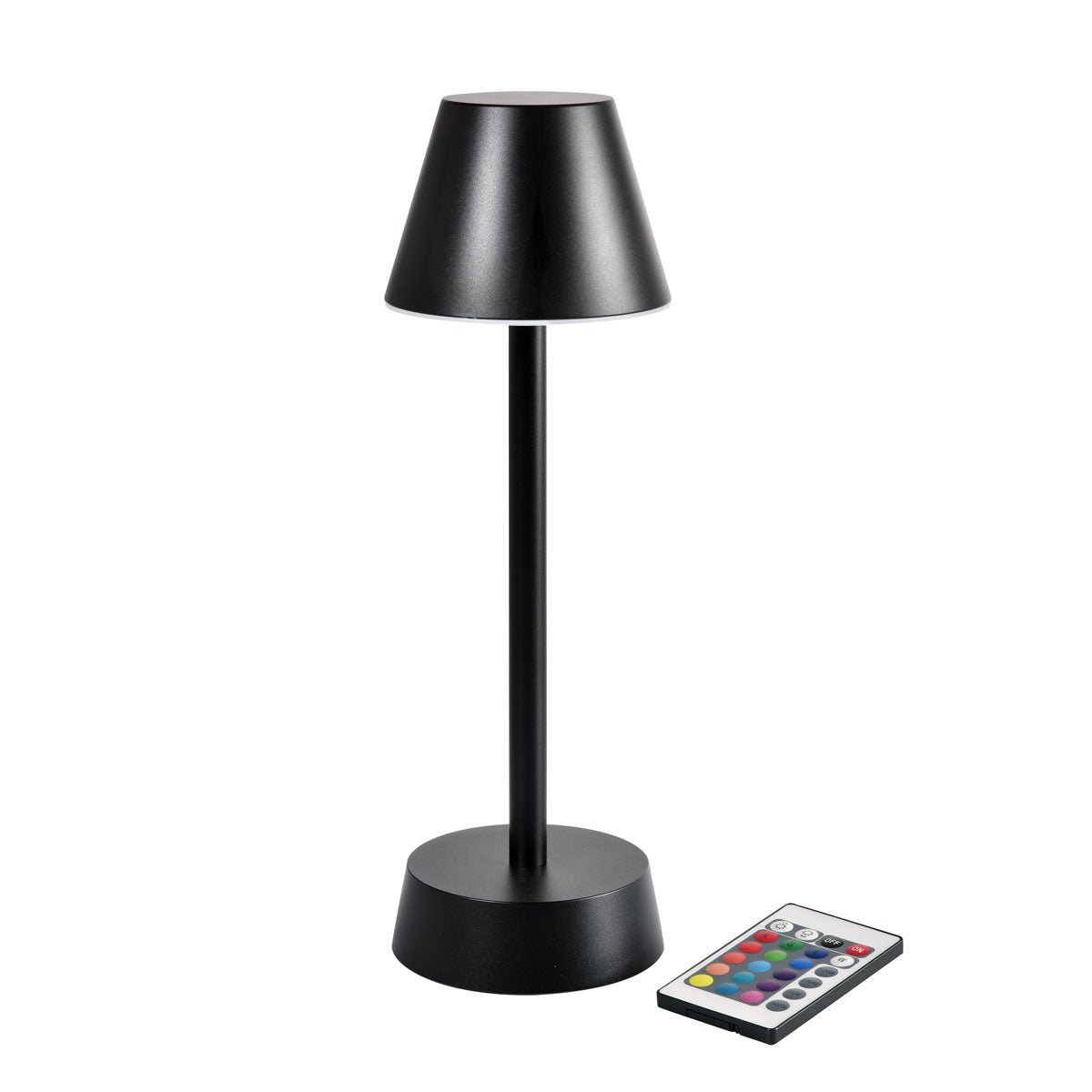 The wireless LED lamp ZELDA in graphite by Duni GmbH - modern lighting with a conical shade and round base, including remote control. Ideal as a stylish design accessory and living room decoration.