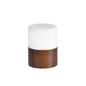 The Duni GmbH LED candle holder made of walnut (5x7.5 cm) is characterized by its minimalist cylindrical design with a white top and walnut-colored bottom and is perfect as a decorative object that emits bright light. Pictured on a simple white background. Package: 1 piece.