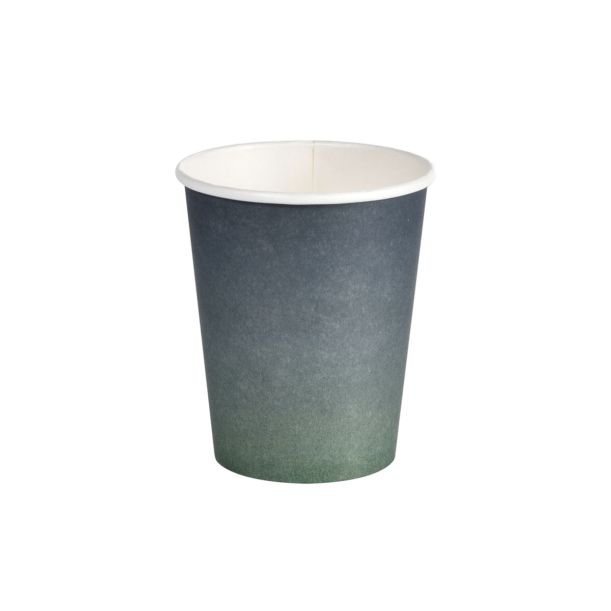 A single Duni GmbH paper cup WBC Urban, 240ml, for hot drinks in an eco-friendly design - with a color gradient from dark gray to green - stands against a white background. Packaging unit: 40 pieces.
