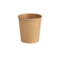 The 120ml dispenser cup from Duni GmbH made of brown PAP/WBC is shown empty and cylindrical with a rolled edge against a white background. The package contains 50 eco-friendly cups.