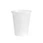 A Duni GmbH plastic cup, 210ml white, with a slightly flared rim and horizontal grooves, stands upright on a white background. Perfect as a cup for events or everyday use. Package: 100 pieces.