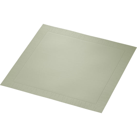 Die Duni GmbH Zellt.Serv.40x40 Klassik Serviette in Pistaziengrün hat eine quadratische Form, einen strukturierten Rand und eine glatte Mitte. Sie wird in einer 50er Packung geliefert und ist auf weißem Hintergrund abgebildet.