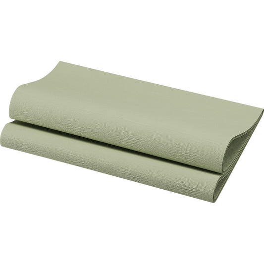 Abgebildet ist eine gefaltete Bio-Dunisoft-Serviette 40x40cm in Pistaziengrün der Duni GmbH (Packung, 60 Stück) auf einfarbig weißem Hintergrund.
