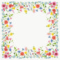 A rectangular border with colorful wildflowers in the Flowy Meadow design by Duni GmbH frames an open area, ideal for the eco-friendly Bio-Dunicel-Mitteld.84x84 Flowy Meadow 20P. | Package (20 pieces) with vibrant elegance.