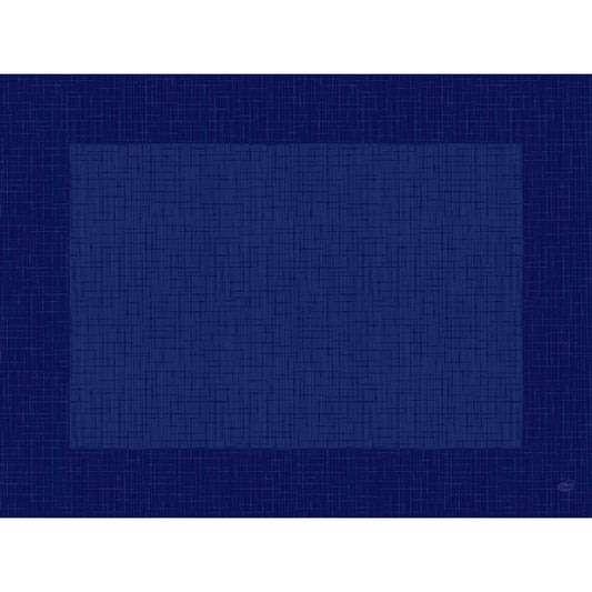 Ein hellblaues Quadrat, das auf das nachhaltige Material der Bio-Dunicel-Sets 30x40 Linnea dunkelblau (100 Stück) der Duni GmbH hinweist, steht mittig auf einem dunkelblauen, gitterförmigen Hintergrund.