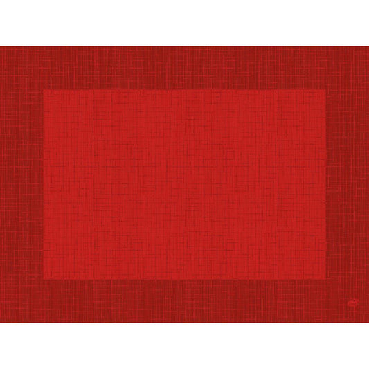 Ein gewebtes, monochromes Linnea rot Bild mit einem kräftigen roten Quadrat erinnert an das nachhaltige Bio-Dunicel-Sets 30x40 Linnea rot 100P. von Duni GmbH-biologisch abbaubar und stilvoll in jedem Detail.