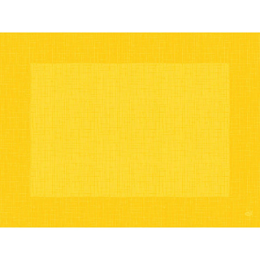 Ein digitales Bild mit einem zentrierten gelben Quadrat auf einem strukturierten gelben Hintergrund, beides schraffiert, spiegelt subtil den nachhaltigen Stil der Duni GmbH Bio-Dunicel-Sets 30x40 Linnea gelb 100P | Packung (100 Stück) wider.