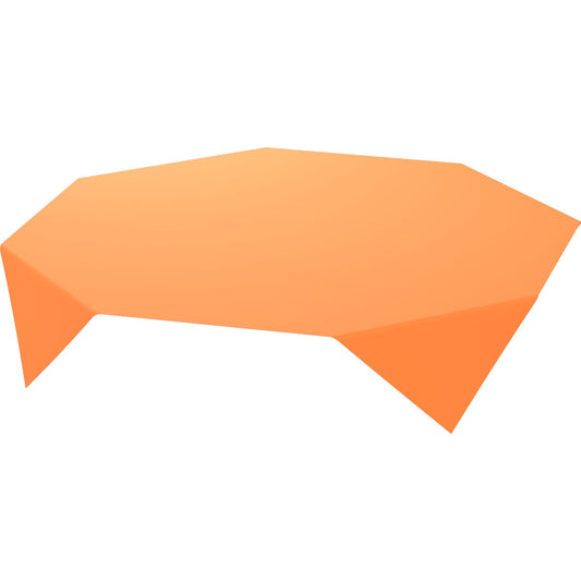 Ein orangefarbener, achteckiger Tisch mit vier abgewinkelten Beinen, ideal für die Präsentation von Duni GmbH Bio-Dunicel-Mitteldecken 84x84cm sun orange (20 Stück) bei umweltfreundlichen Veranstaltungen.
