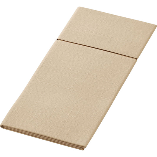 Das Bio-Duniletto-Slim 40x33cm naturbraun von Duni GmbH -umweltfreundlich und biologisch abbaubar- ist teilweise gefaltet auf weißem Hintergrund abgebildet. Die Packung enthält 65 Stück, dezentes Muster und faltbar.