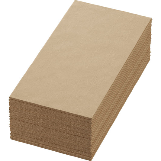 Ein Stapel Bio-Dunisoft-SV.40x40cm 1/8BF naturbraune Reinigungstücher der Duni GmbH (Packung mit 60 Stück) ist auf weißem Hintergrund abgebildet. Die biologisch abbaubaren Servietten sind sauber aufgereiht und scheinen aus ungebleichtem Papier hergestellt zu sein.