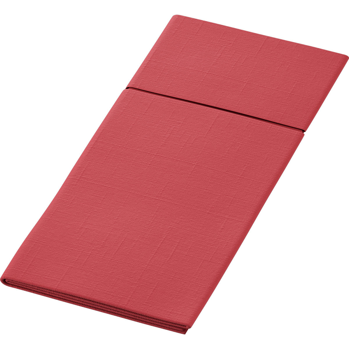 Eine gefaltete, rechteckige rote Duniletto-Slim 40x33cm Serviette von Duni GmbH mit einem strukturierten Muster auf weißem Hintergrund - perfekt als hygienische Unterlagen für den stilvoll gedeckten Tisch.