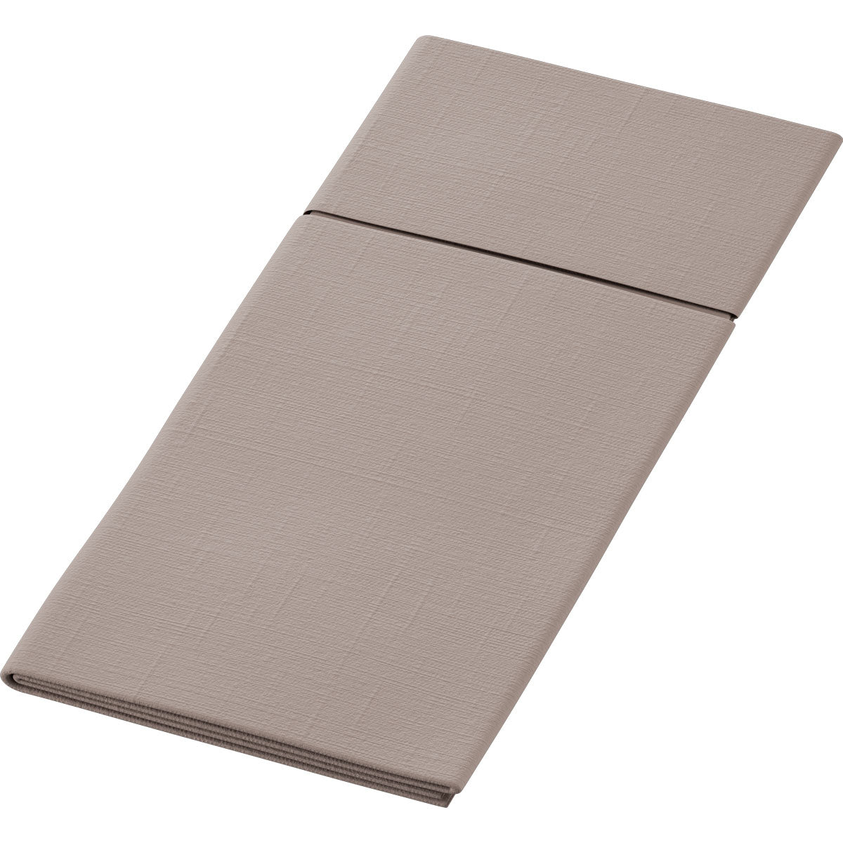 Die Duniletto-Slim 40x33cm von Duni GmbH ist eine gefaltete, rechteckige, beigefarbene Serviette mit sichtbarem Knick, präsentiert auf einem schlichten weißen Hintergrund - ideal als hygienische Unterlage für den ordentlichen, praktischen Gebrauch.