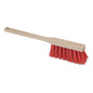 The Nölle Profi Brush Long Handle Hand Broom Elaston, 43 cm, with a light wooden handle and stiff red bristles, has a hanging hole. By Nölle Profi Brush Brush & Paintbrush Technology e.K. Pictured on a white background.