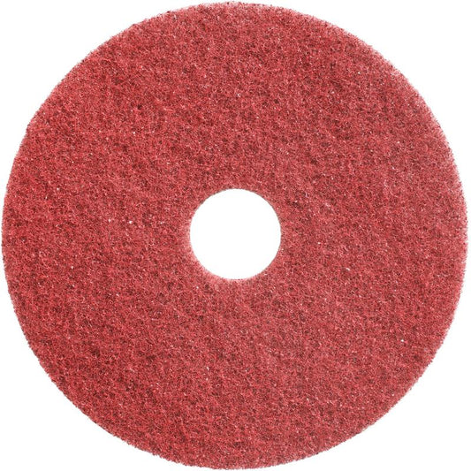 Ein rotes, rundes Twister Pad (Scheuer- und Tiefenreinigungspad) der Diversey Deutschland GmbH & Co. OHG mit strukturierter Oberfläche und zentralem Loch, konzipiert für professionelle Reinigungsanwendungen und abgebildet vor weißem Hintergrund.