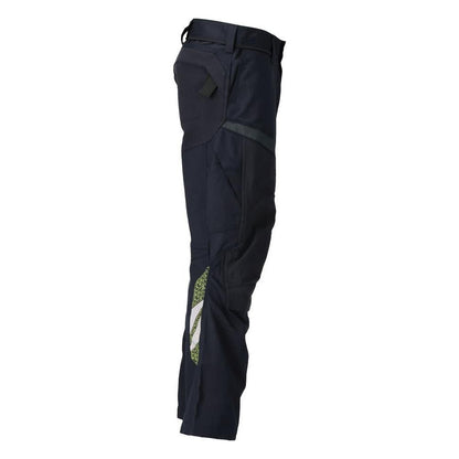 Trousers with knee pockets, stretch inserts Multisafe trousers, black blue/hi-vis yellow