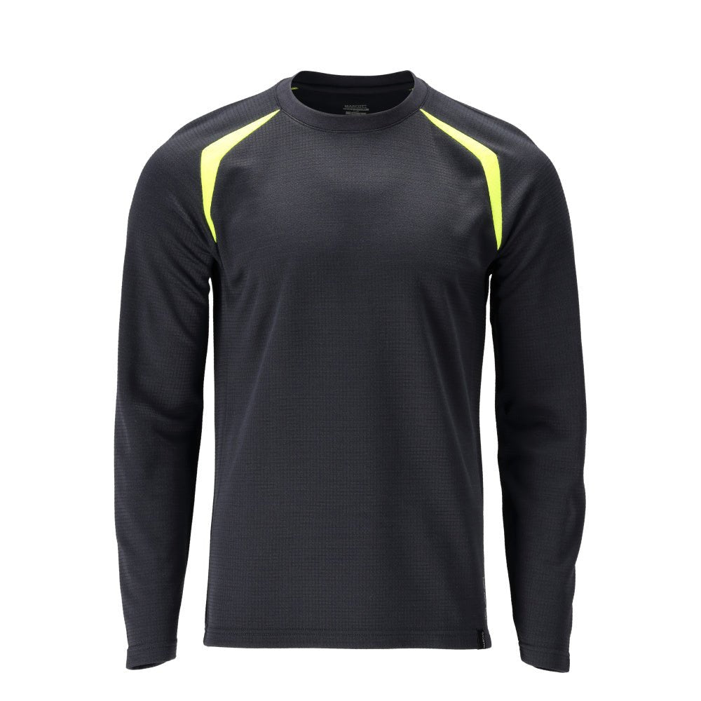 T-shirt, long sleeve, modern fit T-shirt Multisafe, black blue/hi-vis yellow