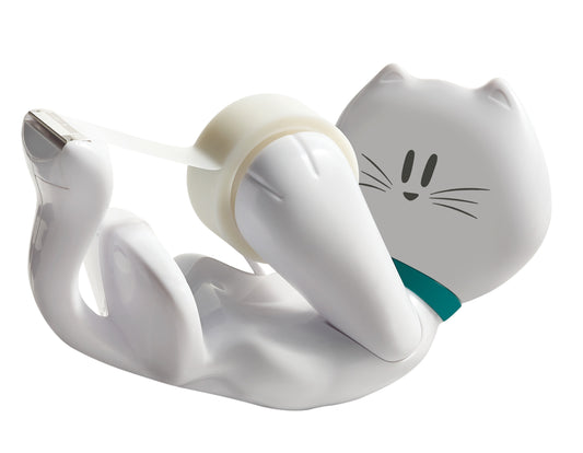 Der Scotch™ Tischabroller im Katzen Design C39 von 3M Deutschland GmbH ist ein weißer, katzenförmiger Klebebandabroller mit einer Rolle Scotch® Magic™ unsichtbares Klebeband (19 mm x 8,89 m), ideal für den Schreibtisch.