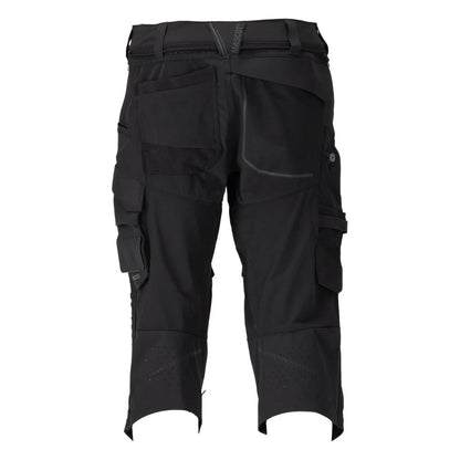 Three-quarter trousers, knee pockets, stretch craftsman three-quarter trousers, black