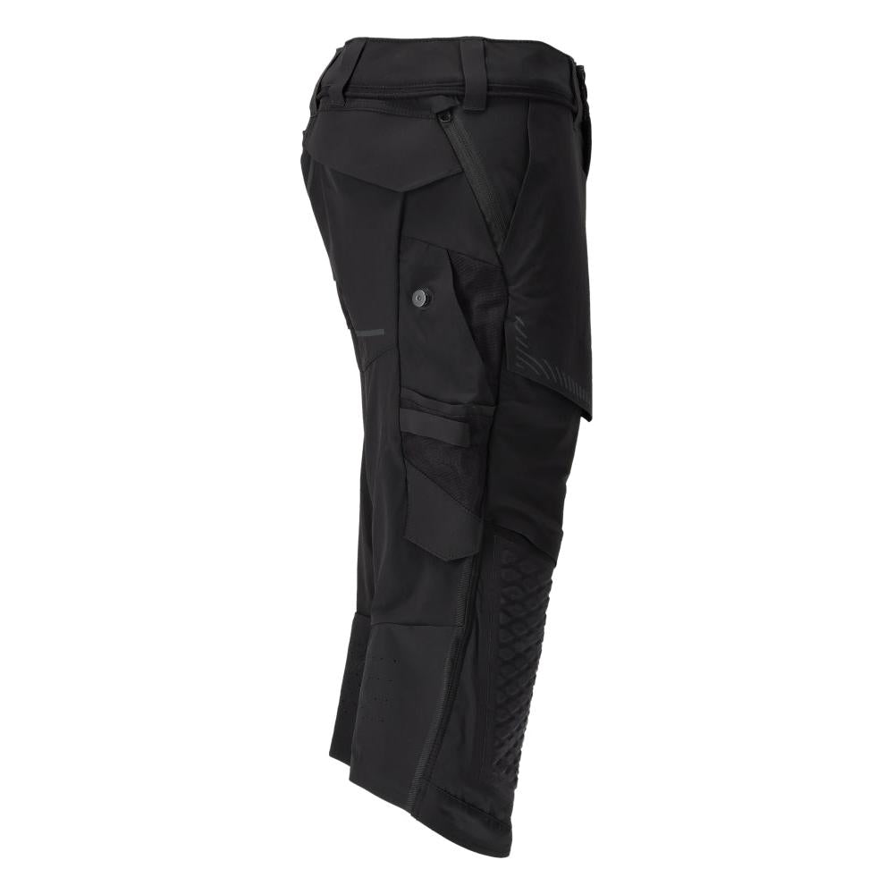 Three-quarter trousers, knee pockets, stretch craftsman three-quarter trousers, black