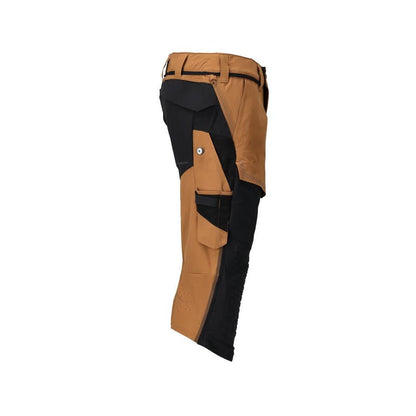 Three-quarter length trousers, knee pockets, stretch craftsman three-quarter trousers, nut brown/black