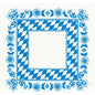 A square Dunicel tablecloth 84x84 cm by Duni GmbH with a blue and white Bavarian diamond border, blue floral frame on a white background, and a blank center - perfect for a stylish table decoration. Package: 20 pieces.
