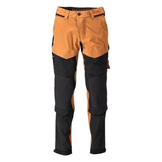 Trousers, knee pockets, stretch, light trousers, nut brown/black