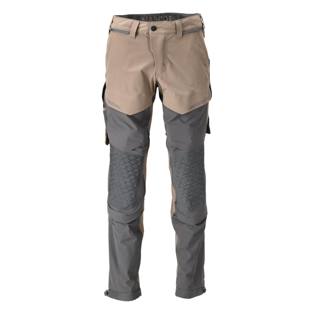 Trousers, knee pockets, stretch, light trousers, dark sand beige/anthracite grey