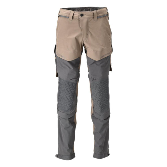 Trousers, knee pockets, stretch, light trousers, dark sand beige/anthracite grey