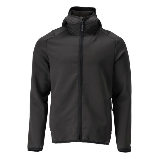 Fleece sweater, hood, zipper microfleece jacket, black