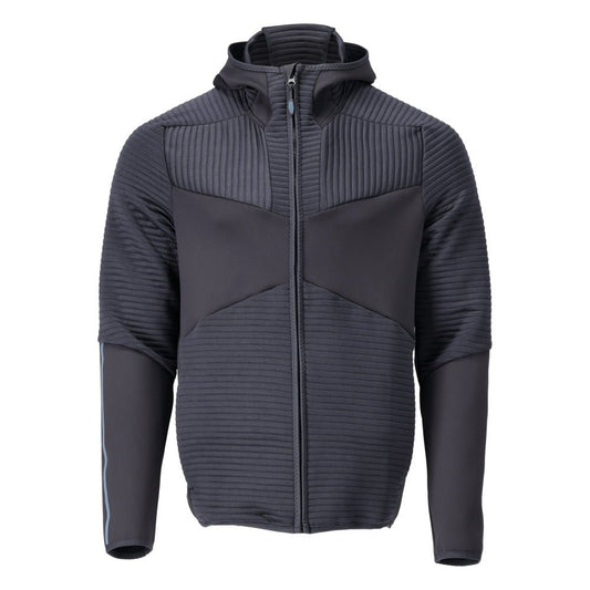 Fleece sweater, hood, zipper microfleece jacket, black-blue