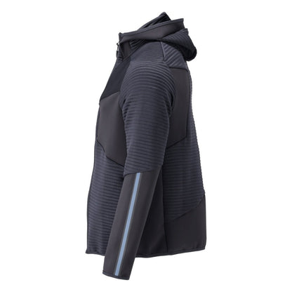 Fleece sweater, hood, zipper microfleece jacket, black-blue