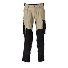 Trousers with knee pockets, stretch, light trousers, light khaki/black