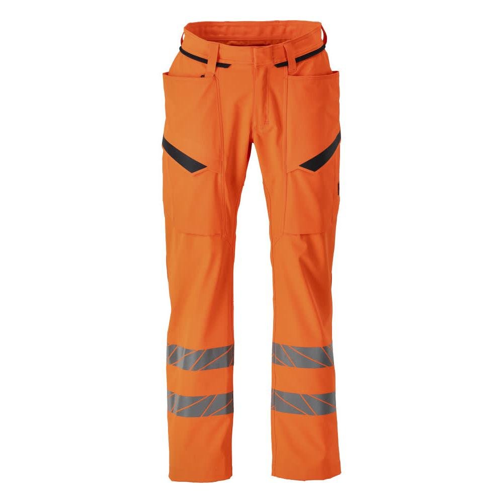 Trousers with thigh pockets, stretch trousers, hi-vis orange