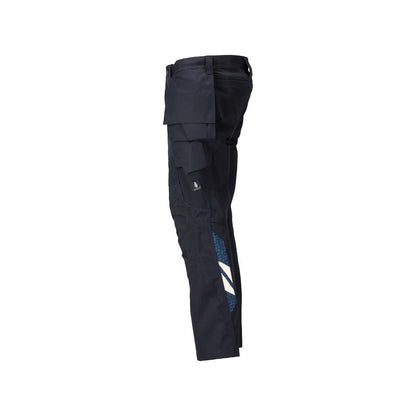 Trousers with hanging pockets, stretch inserts trousers, black-blue