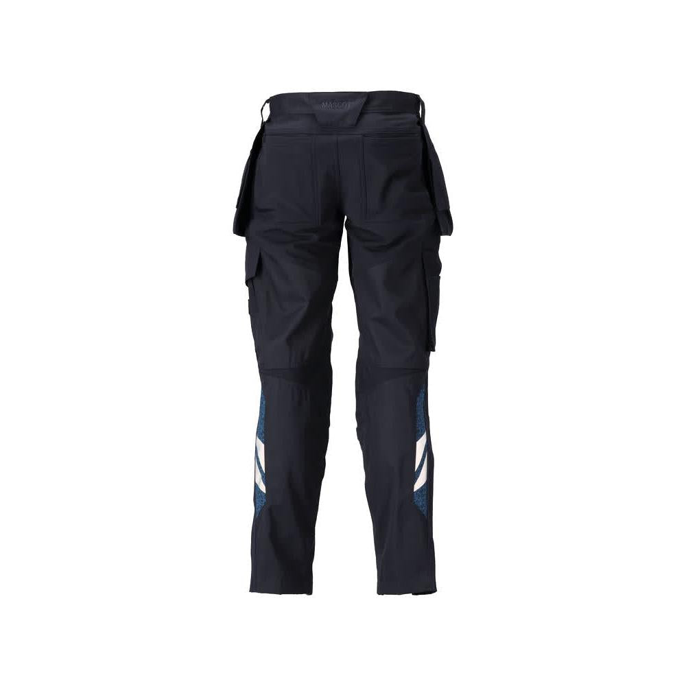 Trousers with hanging pockets, stretch inserts trousers, black-blue