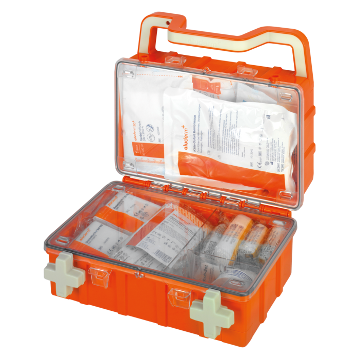 First aid kit orange DYNAMIC-GLOW S standard DIN 13157 | Suitcase (1 piece)