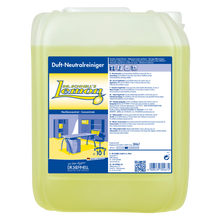 Ein 10-Liter-Gebinde Dr. Schnell DR.SCHNELL'S LEMON von DR.SCHNELL GmbH & Co. KGaA mit gelber Flüssigkeit und einem blau-gelben Etikett mit Produktangaben, ideal für die effektive Reinigung im Haushalt.