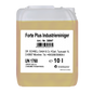Ein 10-Liter-Transluzenzbehälter von Dr. Schnell FORTE PLUS INDUSTRIEREINIGER der DR.SCHNELL GmbH & Co. KGaA mit weißem Etikett mit Produkt-/Herstellerangaben, UN 1760 und Sicherheitshinweisen; gelbe Flüssigkeit für Industrie Reinigung und starke Verschmutzungen.