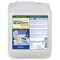 A 10-liter canister made of white plastic of the Dr. Schnell TOPCARE MATT silk matt universal dispersion for building cleaning floors by DR.SCHNELL GmbH & Co. KGaA, with product labels, instructions and cleaning illustrations on the front.