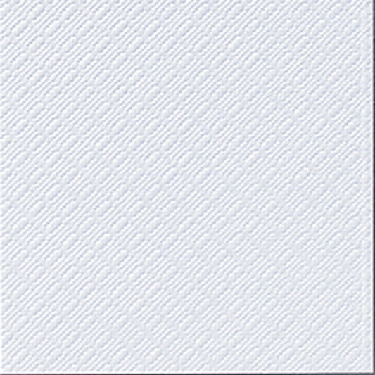Eine Nahaufnahme von Duni GmbH Papierservietten 33 x 33 cm 1-lagig 1/8 Buchfalz weiß (Lukullus) zeigt die diagonalen, leicht erhöhten Linien der weißen Serviette. Die Beleuchtung hebt die subtile dreidimensionale Struktur hervor. Packung: 500 Servietten.