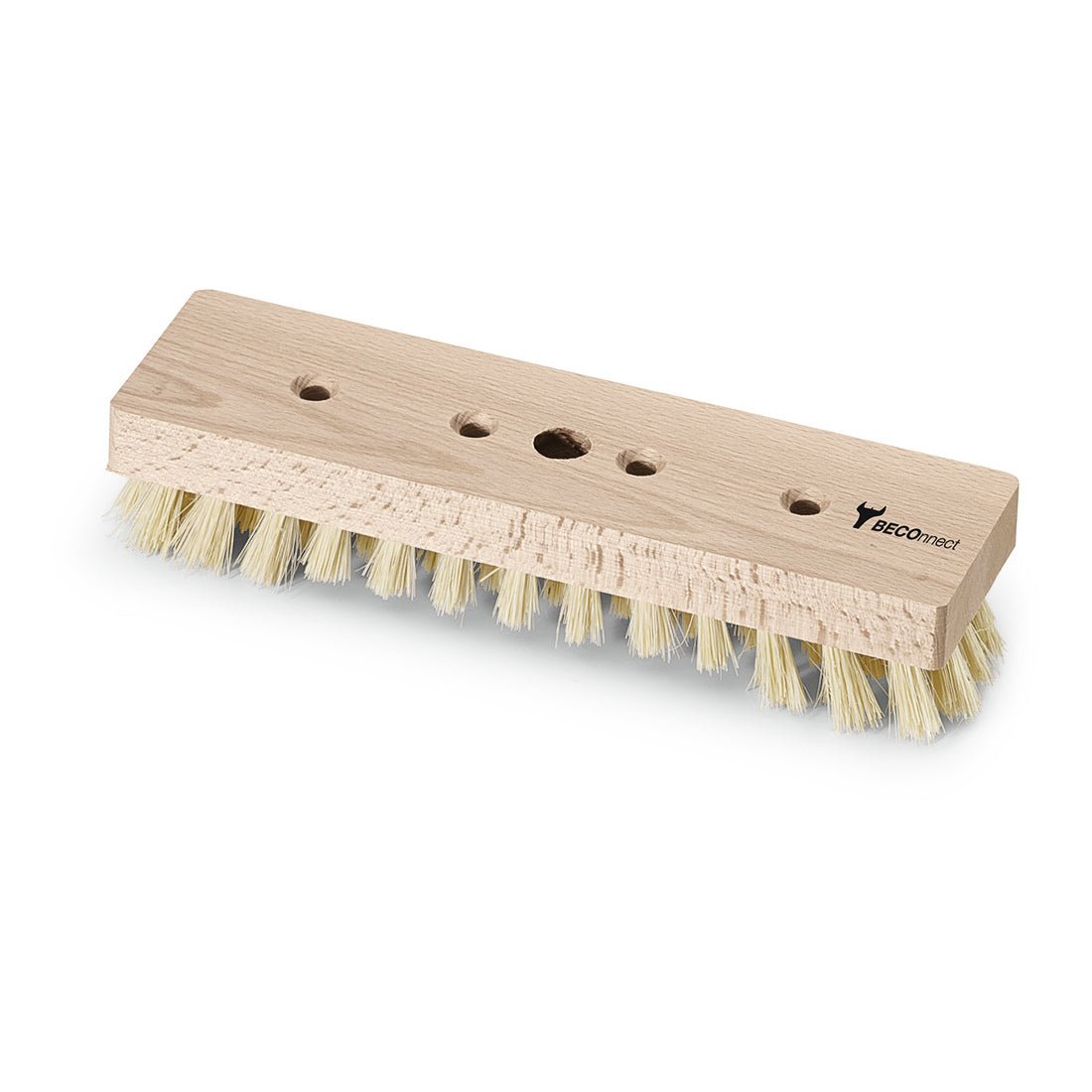 Pictured is a rectangular Nölle Profi Brush BECOnnect scrubber, 23 cm with heat-resistant Thermo-PET bristles and four grip holes, from Nölle Profi Brush Bürsten- & Pinseltechnik e.K., on a white background.
