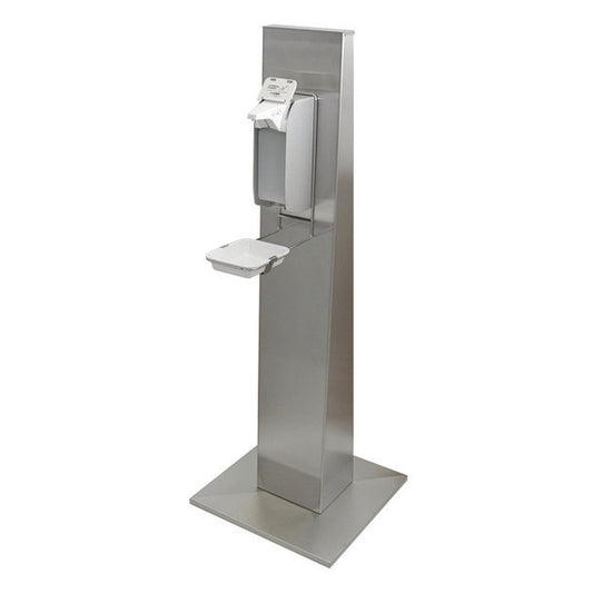 Die Ophardt Edelstahlsäule von Diversey Deutschland GmbH & Co. OHG ist eine Edelstahlsäule für Soft Care Man Spender mit einem stabilen, rechteckigen Standfuß und einer breiten Basis für die stabile, freistehende Abgabe von Handdesinfektionsmitteln. Verpackung: 1 Stück.