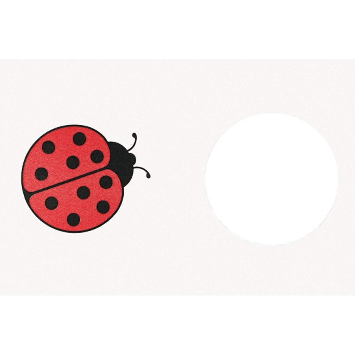 A simple red ladybug with black dots and antennae adorns the left side of a Dunicel bib 40x60 cm, ladybug design by Duni GmbH. On the right side, a large white circle appears. The package contains 50 pieces - ideal for parties.