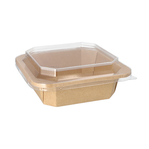 Starpak 25 lunch boxes, square made of eco-friendly cardboard with a transparent plastic lid from the Starpak brand on a white background.
