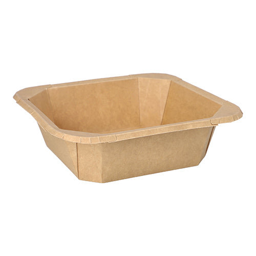 Die Starpak 25 Lunchboxen, Pappe eckig, sind eine schlichte, braune, quadratische Einwegschüssel mit leicht ausgestellten Seiten und flachem Boden – perfekt für umweltfreundliche Mittagessen. Fotografiert vor weißem Hintergrund.