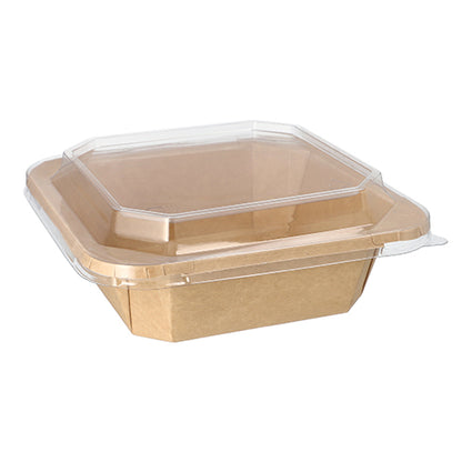 The Starpak 25 lunch boxes made of brown cardboard, square and eco-friendly, with a clear lid from Starpak, are shown closed and empty on a white background.