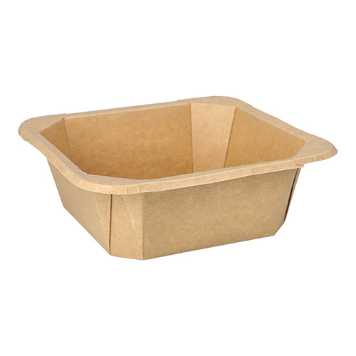 Die Starpak 25 Lunchboxen, Pappe eckig von Starpak ist eine schlichte, quadratische braune Papierschale mit abgewinkelten Seiten – perfekt als umweltfreundliche Lunchbox.